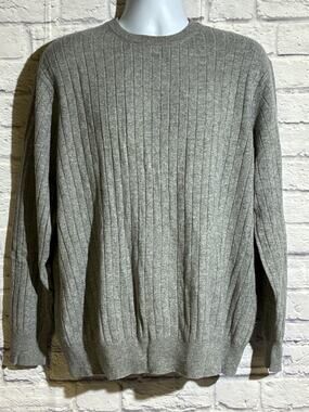 T Edwards Men XXL 100% Cashmere Sweater Gray Ribbed Crew Neck Pullover